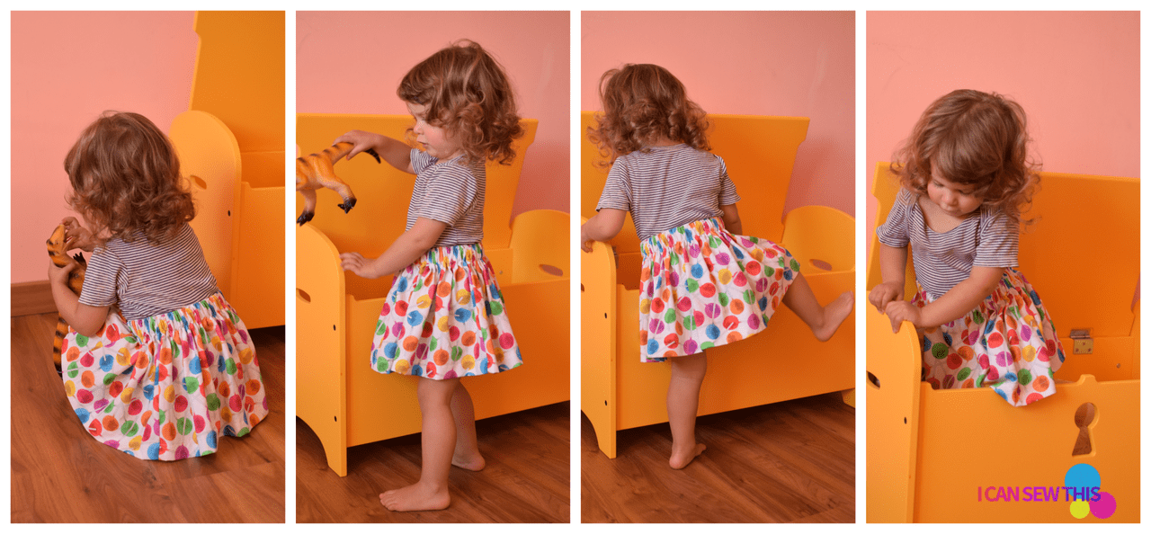 little girl wearing a simple cotton skirt