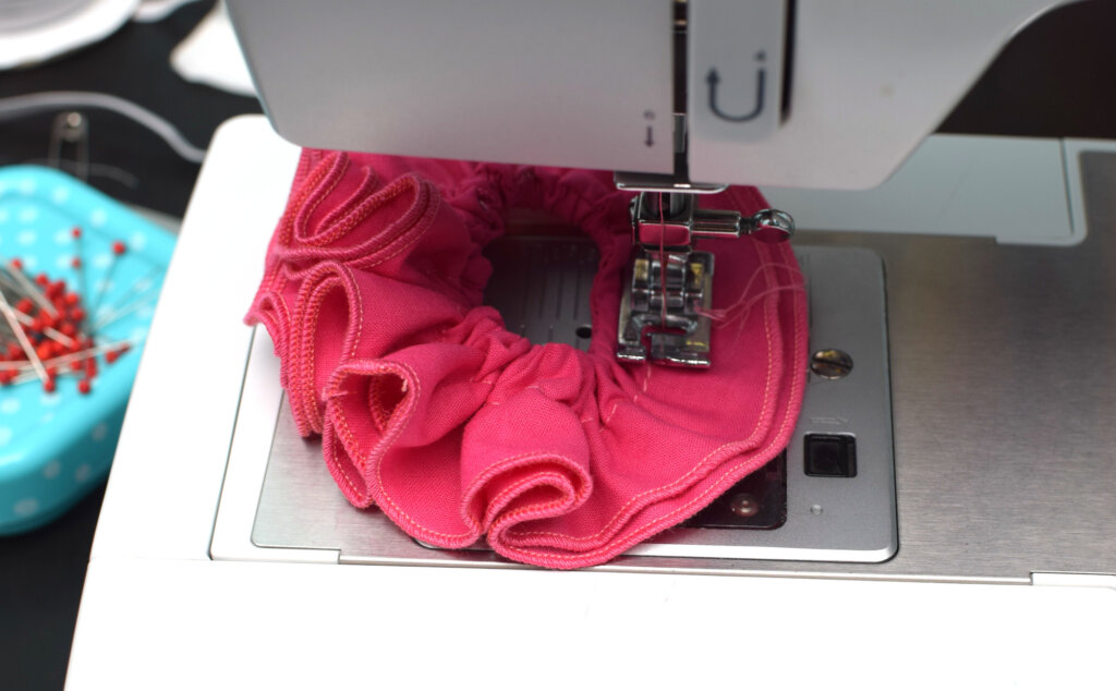 ruffled scrunchies, sewing machine