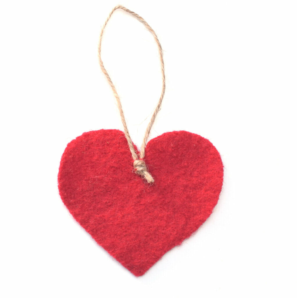 wool red hearts, hanging loop