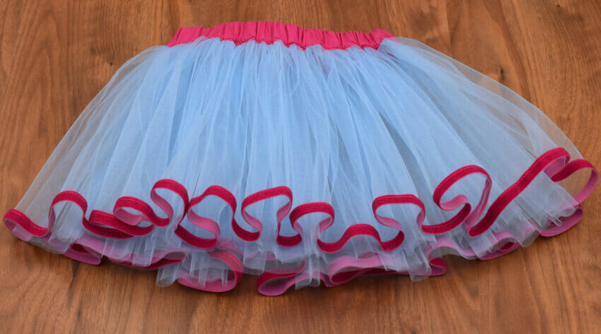 velvet ribbon trimmed tutu skirt, pink and blue