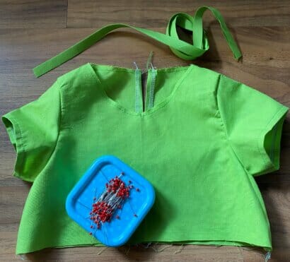 stay stitch the neckline - DIY gathered girls dress 