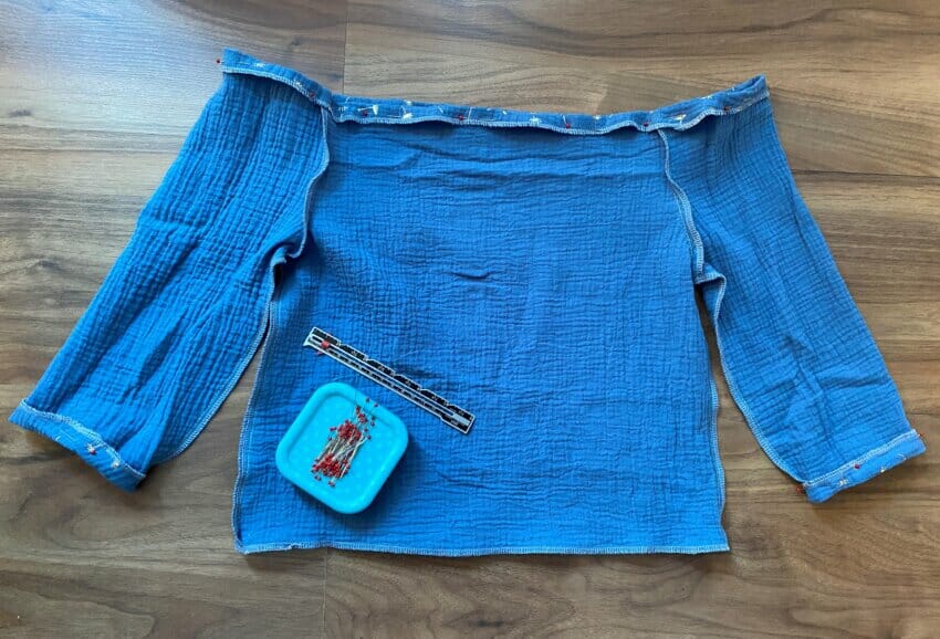 Creating a 1/2 inch fabric channel at the neckline for the DIY peasant top elastic