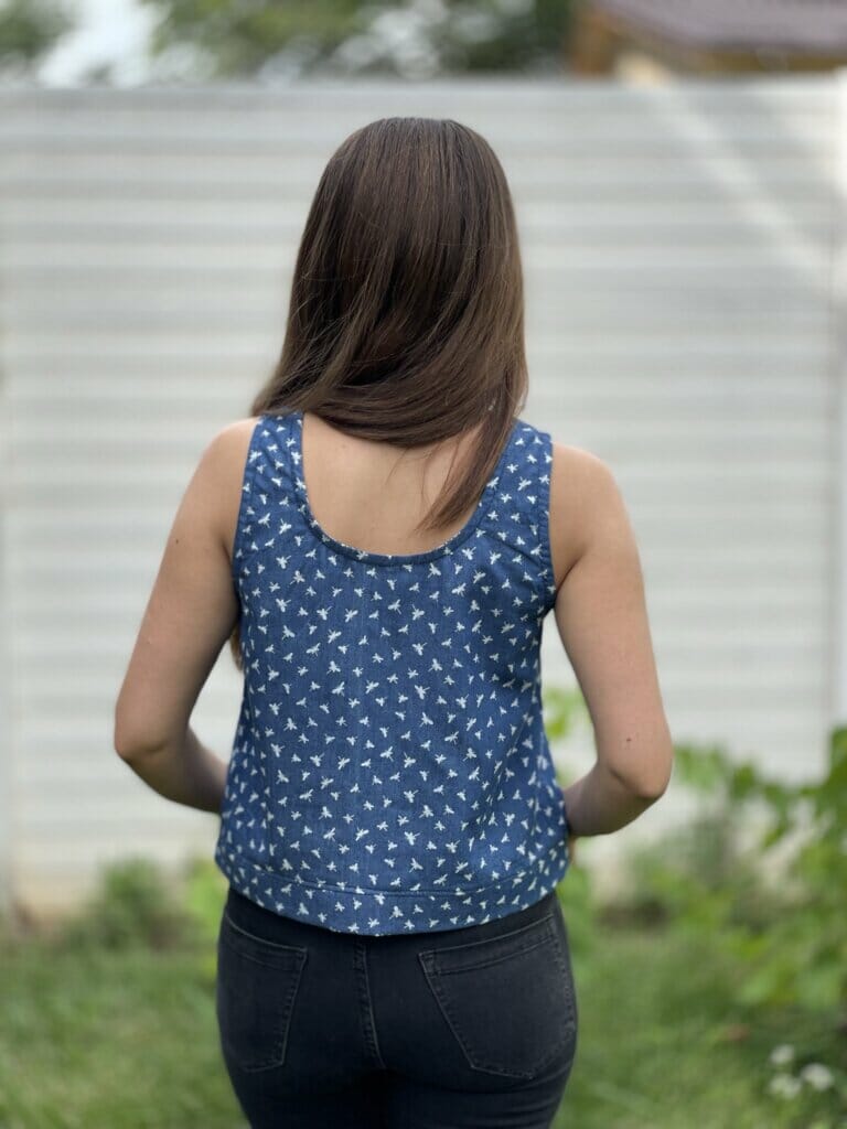 DIY simple woven top with banded hem