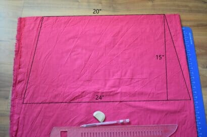 A fabric piece cut into a trapezoid shape, serving as the inner connector piece of the skirt