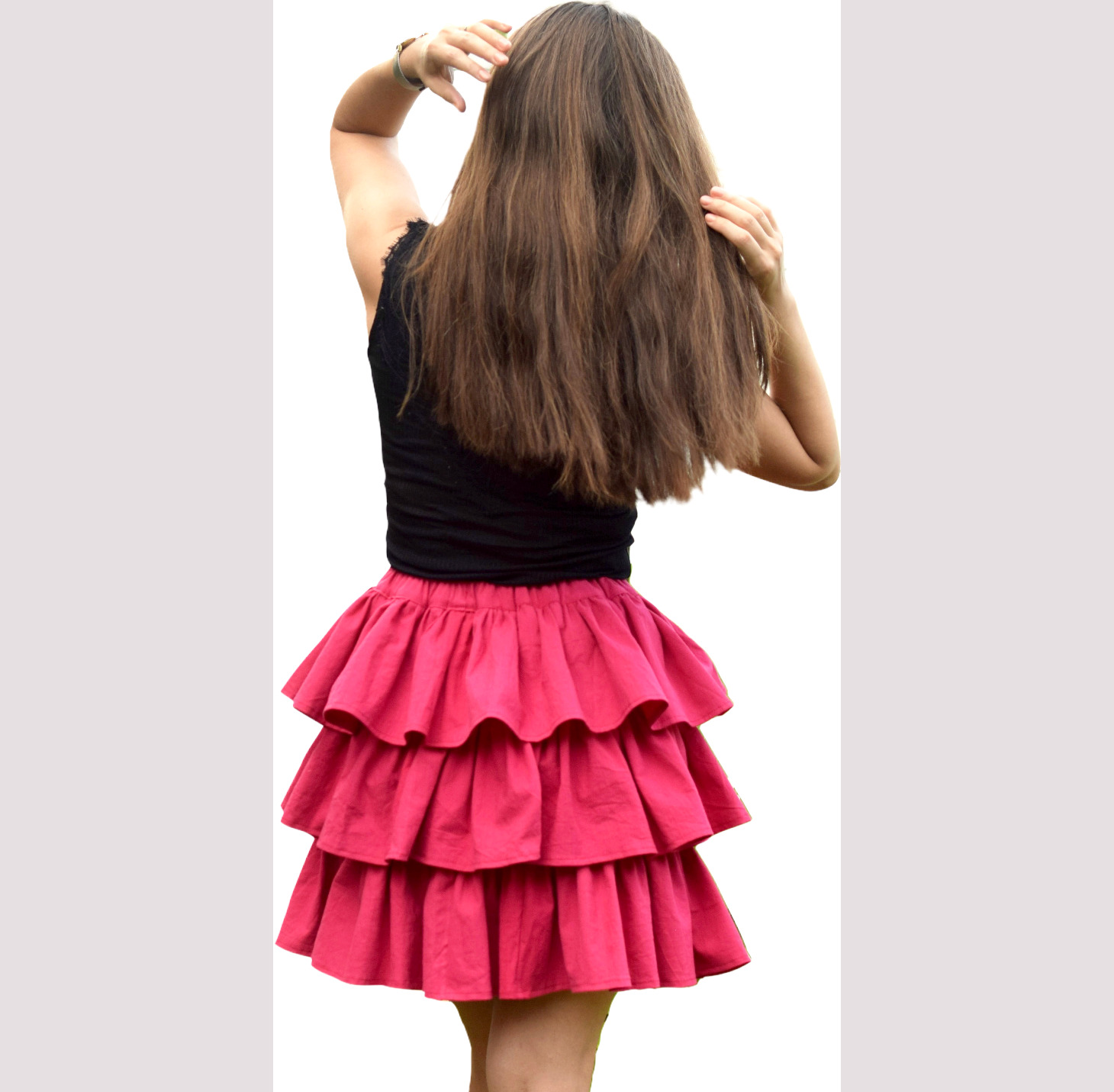 UNACOO 2 Packs 100% Cotton Tiered Ruffle Skirt with Elastic Waistband for Girls 