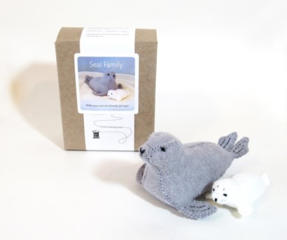 sewing kit for kids with a mom and baby felt seal set