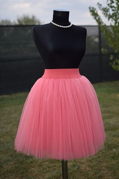 DIY pink tulle skirt with exposed elastic waistband
