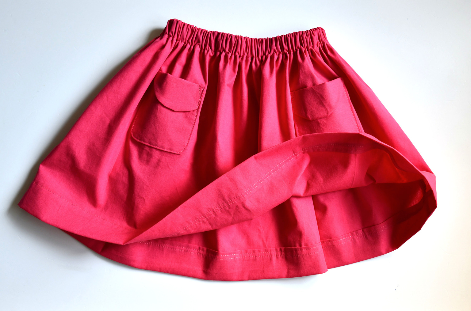 How to sew a cute gathered skirt with rounded patch pockets I Can Sew