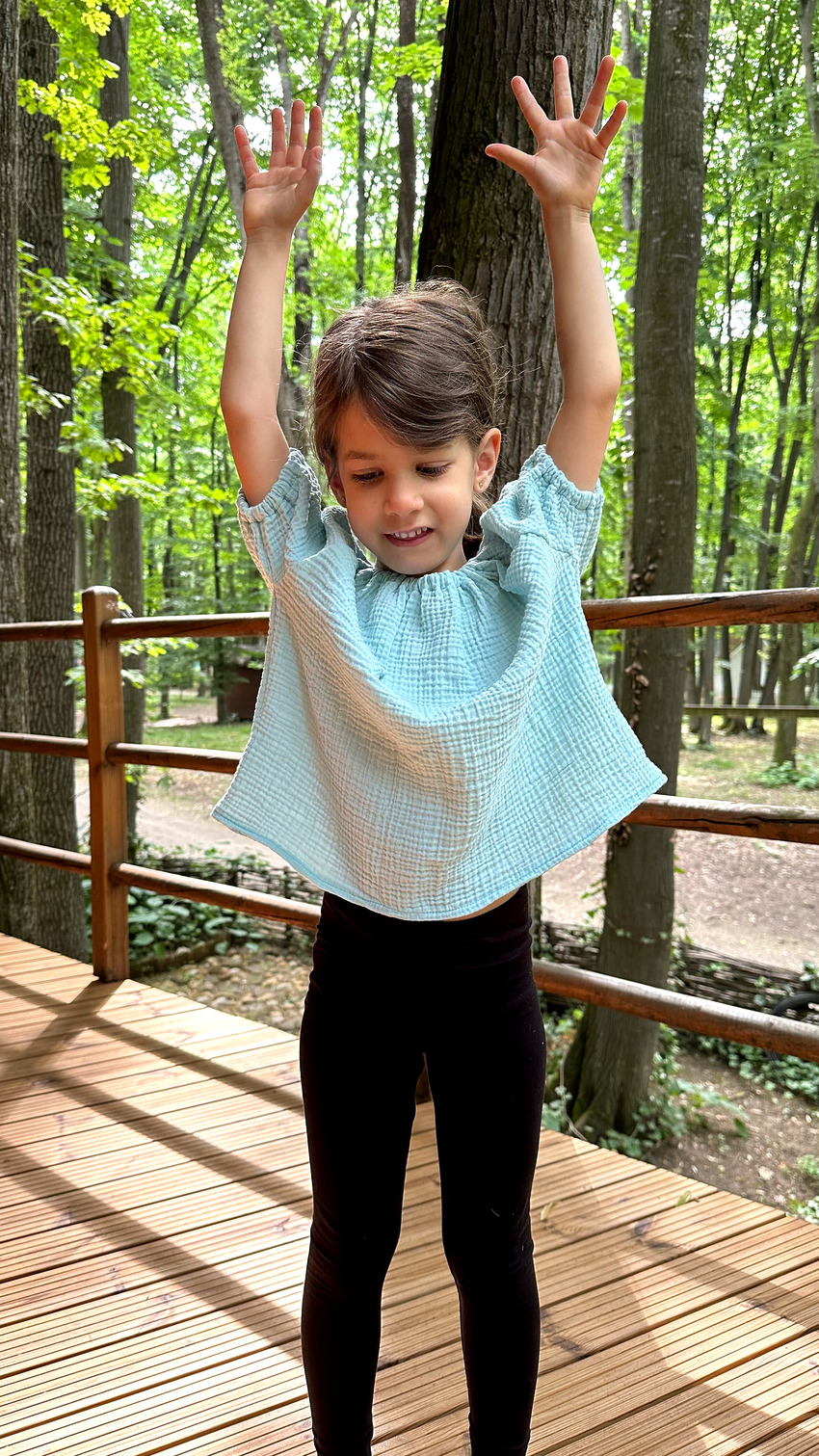 Detailed view of the underarm area of a DIY peasant top showing the comfort and fit of the armhole