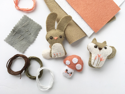 DIY Mini Felt Animals Sewing Kit, Make your own Woodland Bunny, Squirrel and Mushroom