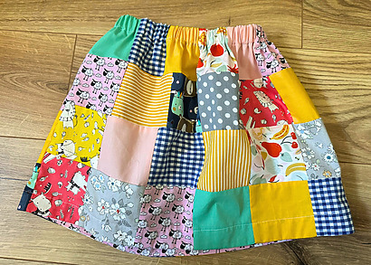 handmade patchwork skirt with bright happy prints