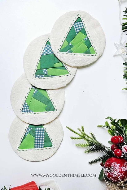 Quilted Christmas coasters DIY pattern from My Golden Thimble