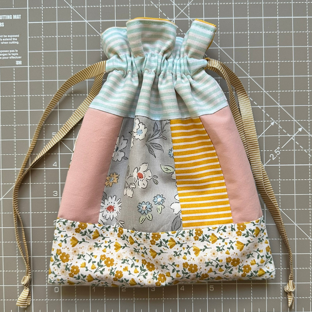 Finished medium size patchwork lined drawstring gift bag