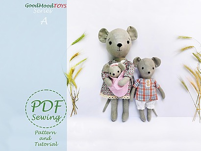 Mouse Doll Family (3 Sizes) Sewing Pattern by Good Mood Toys