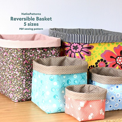 5-Size Reversible Basket PDF sewing pattern by NatkoPatterns