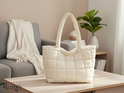 PatternFranz Trendy Tote: A versatile large shoulder bag made of quilted canvas, styled as a chic shopping bag with multiple exterior pockets and reinforced handles