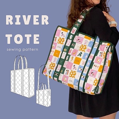 Hellohannahwalker River Tote: A minimalist quilted bag in a vibrant print, with a simple open-top design