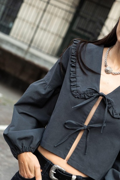 Best unique sleeve detail: Tie Blouse with Lantern Sleeves from Puff and Pencil