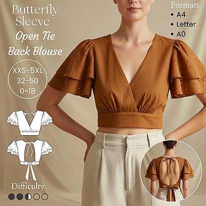Butterfly Sleeve Open Tie-Back Blouse by JunePatternStudio