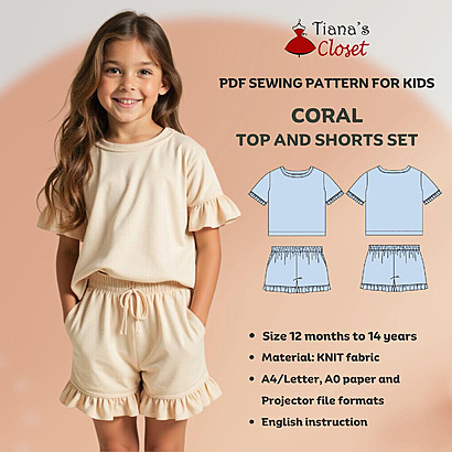 Coral ruffle top and shorts by TianasClosetPatterns