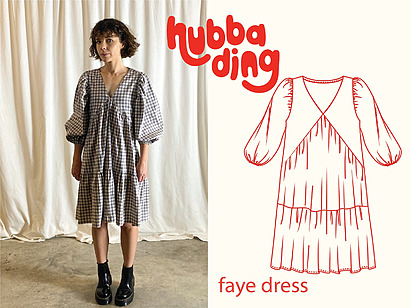 Faye Dress:

A playful knee-length summer dress showcasing a deep V collar neck, an inverted V waistline seam, and a bouncy two-tiered gathered skirt.