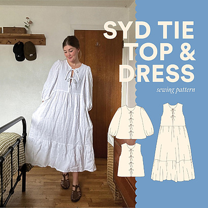 Syd Tie Top and Dress:

A flowy, tiered mid-calf dress showcasing a signature front-tie closure at the bust and voluminous three-quarter length puffy sleeves.