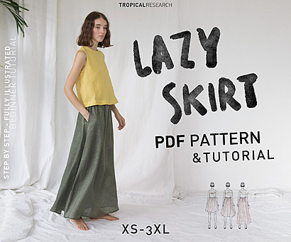Lazy Skirt Sewing Pattern
An oversized, gathered drawstring midi skirt made from breathable, natural flax linen for a relaxed everyday look.