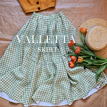 Valletta skirt PDF Pattern
An elegant six-panel summer skirt with a structured wide hem facing and an adjustable elasticated drawstring waistband.