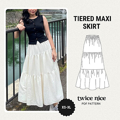 Tiered Maxi Skirt Sewing Pattern
A romantic, three-tier bohemian maxi skirt with gathered fabric ruffles and an easy-to-sew elastic casing.