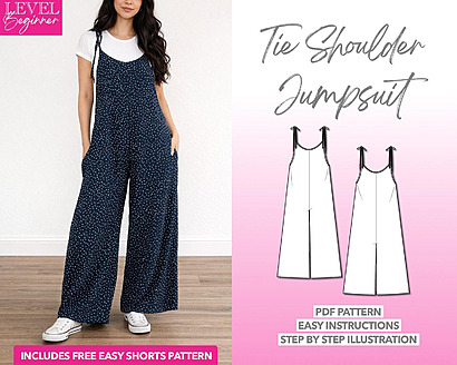 Tie shoulder jumpsuit by Patterns For Less Shop