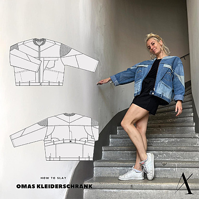 Upcycled jeans jacket pattern Fittonia by AbuviPatterns
