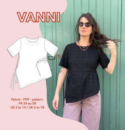 The VANNI Top by CreationDomum is a relaxed asymmetrical short-sleeve top sewing pattern