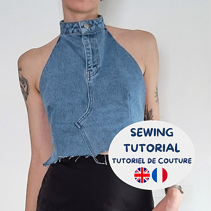 Upcycled jean backless top tutorial by Creables
