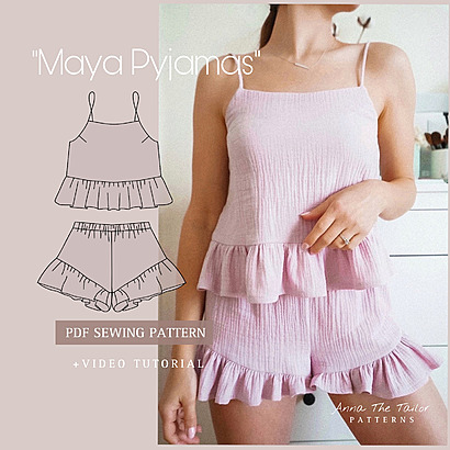 MAYA Pajama Set Sewing Pattern: Ruffle Top & Shorts