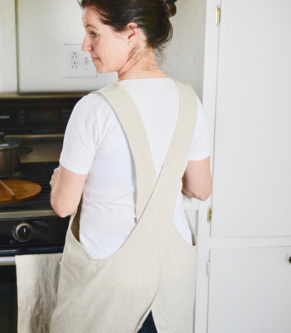 Our Gabled Home linen cross-back apron