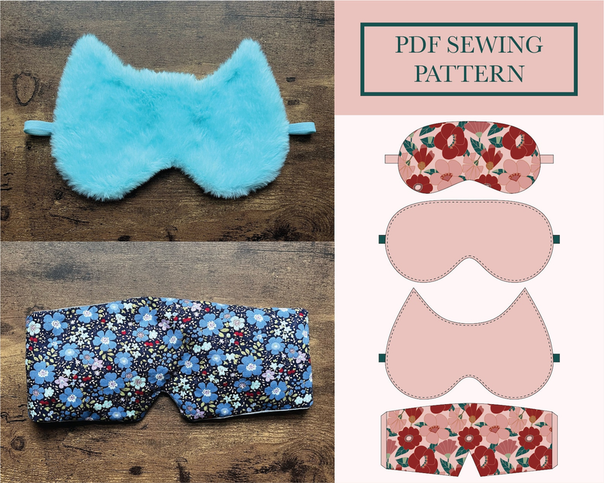 Sleep Masks PDF Sewing Pattern Download in Small, Large, Extra-Large and Cat Shape