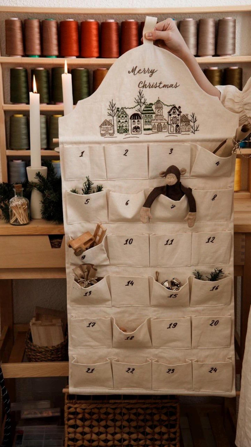 linen village Christmas calendar pattern