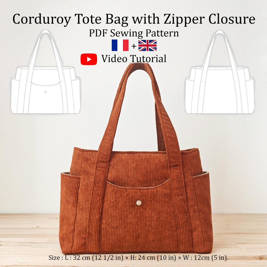 Zipped Tote Bag with Pockets by MimiCouturePatterns