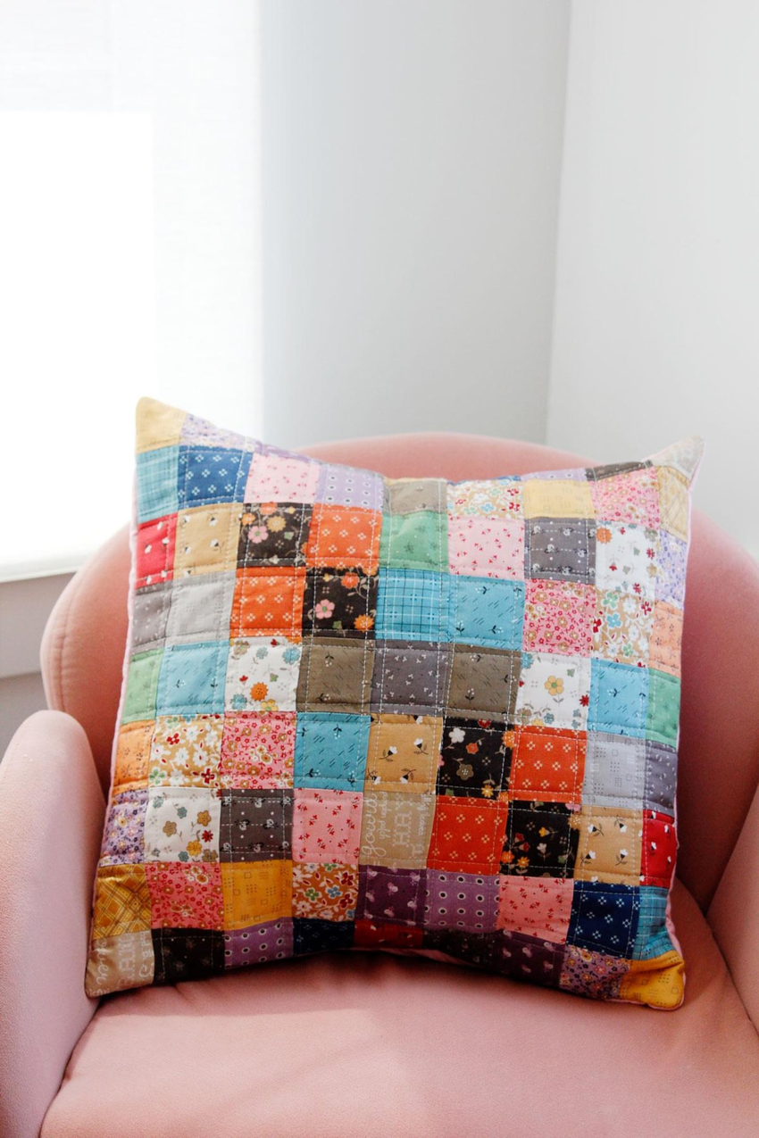 Charm Square Patchwork Cushion by Seekatesew