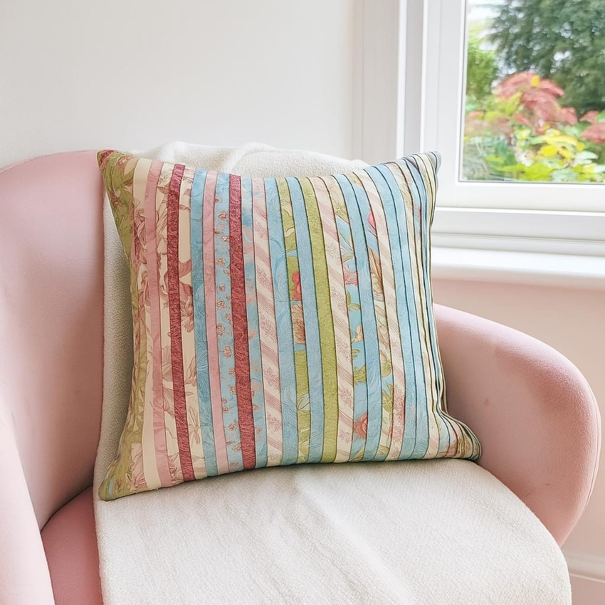 Pleated Jelly Roll Cushion by HelenNewtonSews