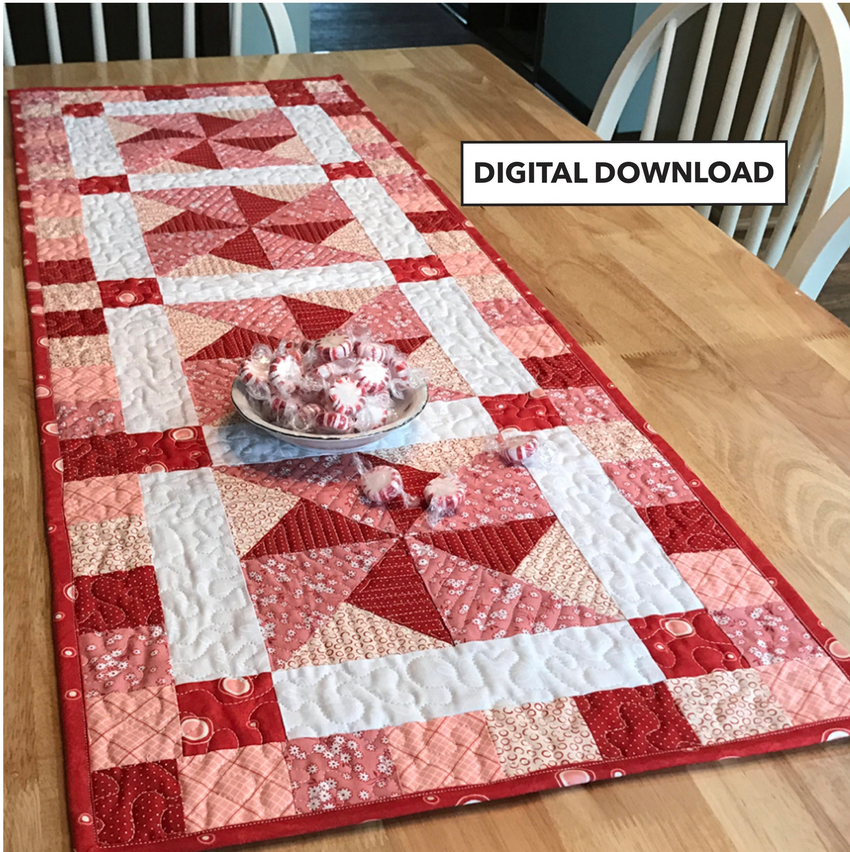 Peppermint Pinwheels Quilted Table Runner Pattern - Tulip Square Pattern