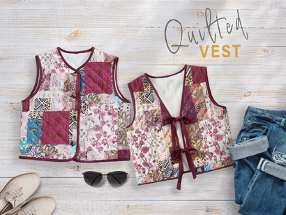 Quilted Vest Sewing Pattern with Ties or Buttons by AmelieSewingPatterns