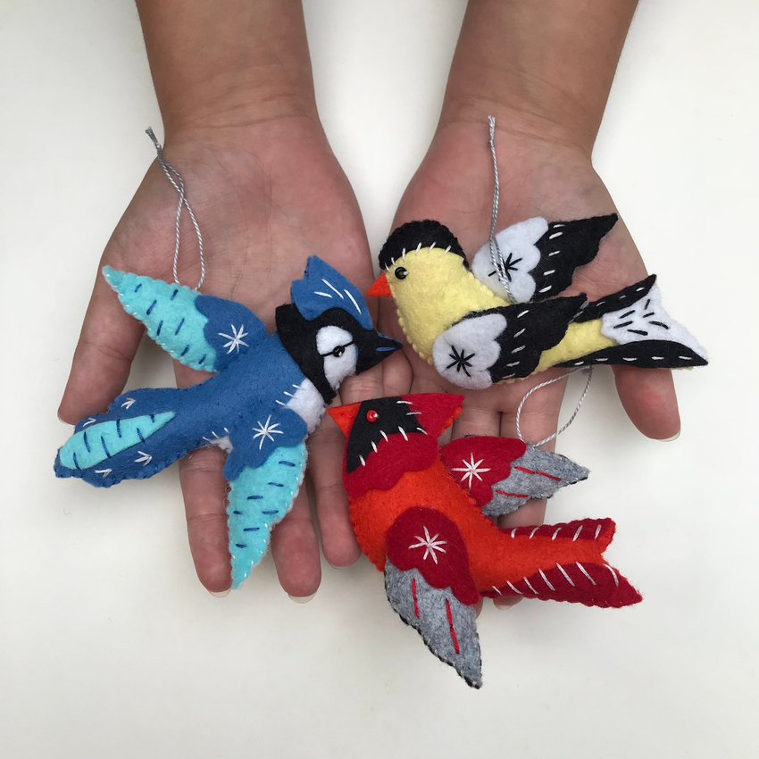 Cardinal, Blue Jay and Goldfinch Ornaments by Heidiboydwhimsykits