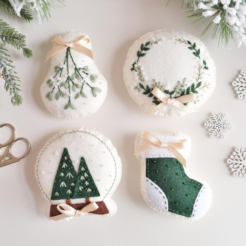 White Christmas Felt Decorations Embroidery Kit by TalesFromTheHoop