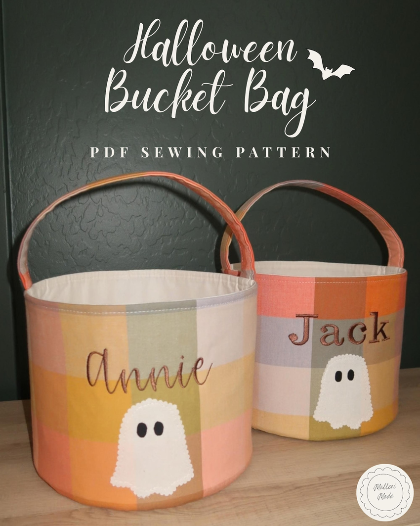 Halloween Bucket Bag Sewing Pattern PDF | Trick or Treat Bag Pattern | Ghost + Bat Applique