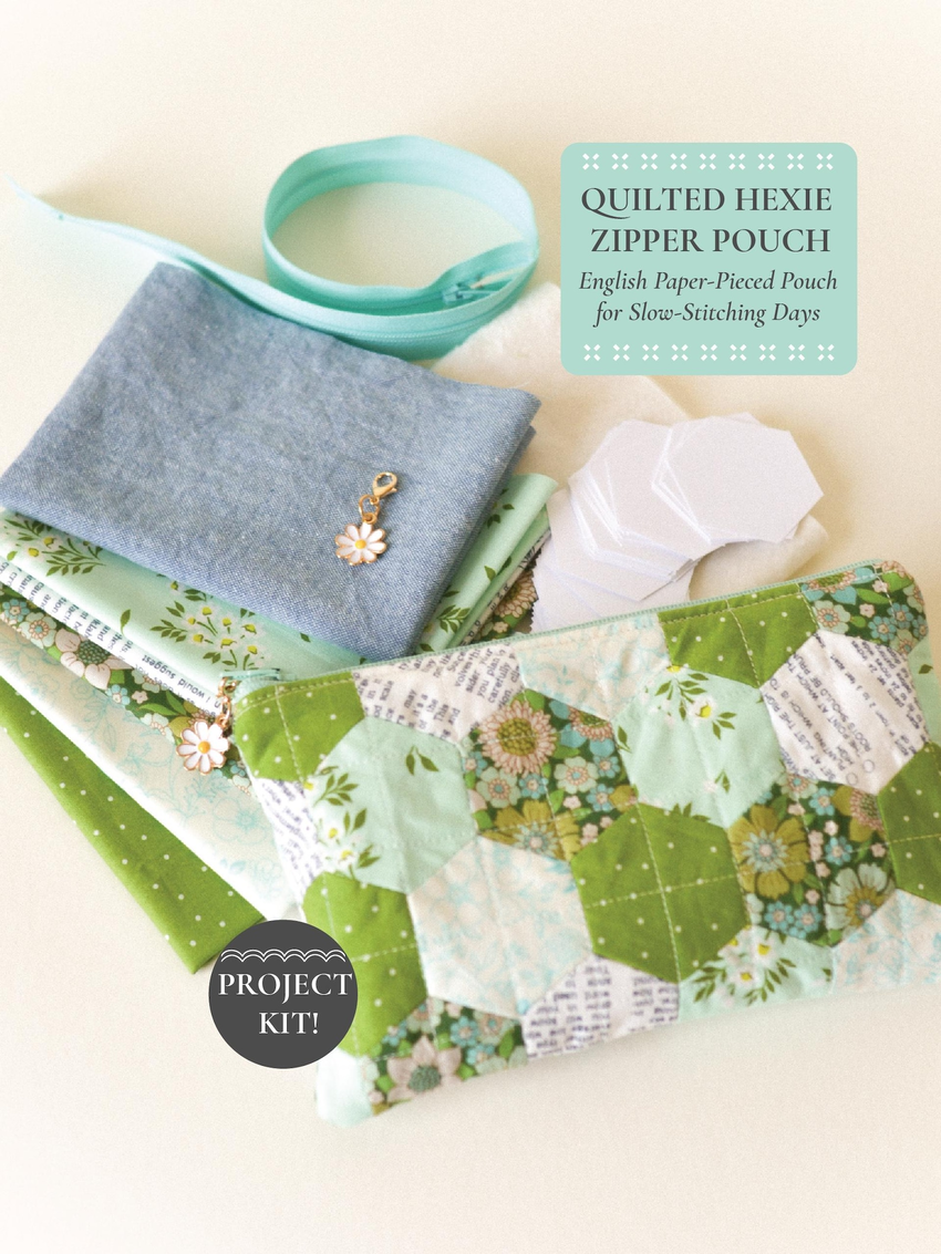 Quilted hexagon zipper pouch kit by ClothandFable