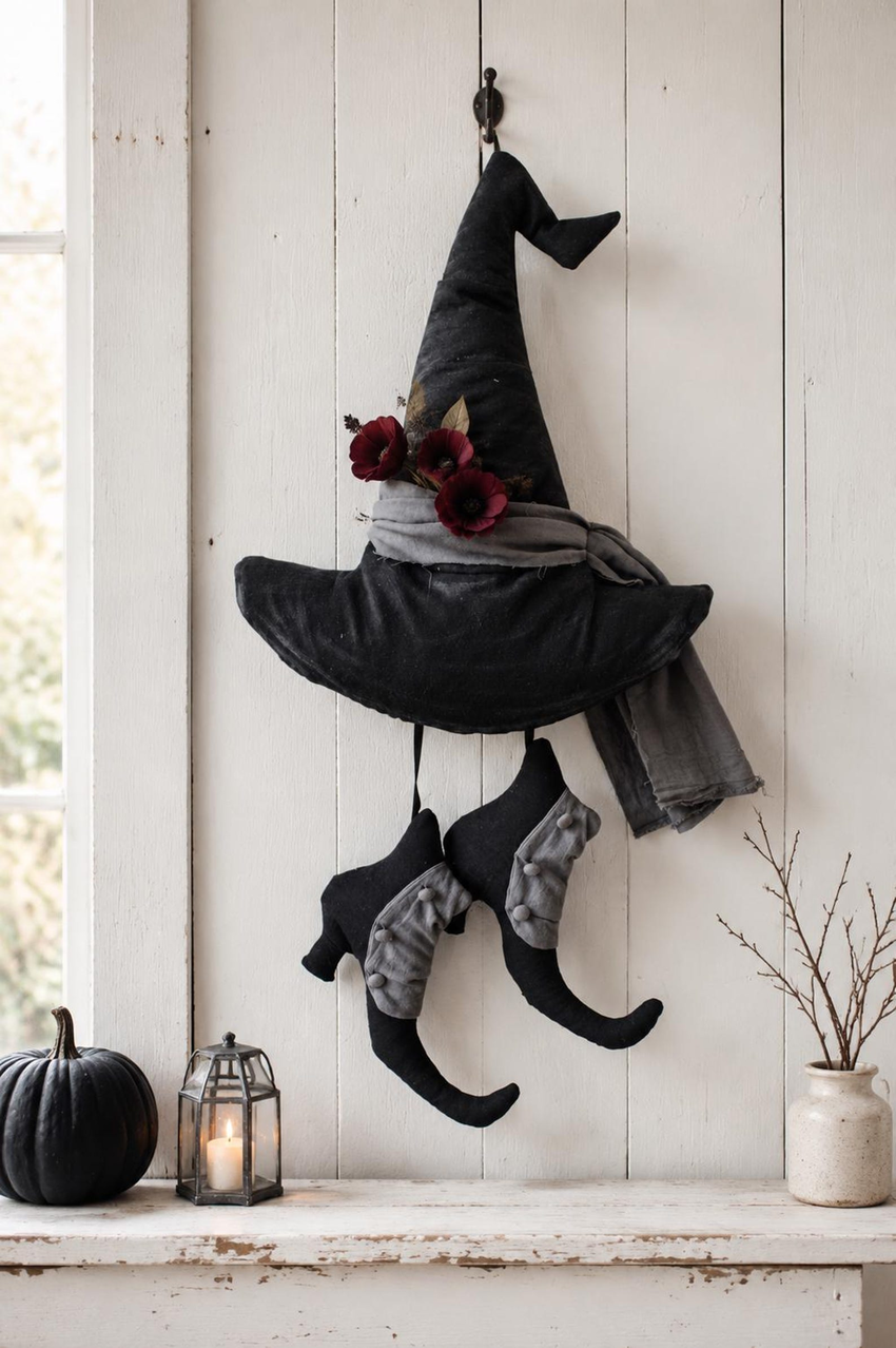 Witch hat and curled shoes wall hanging by CheriDemeterPatterns