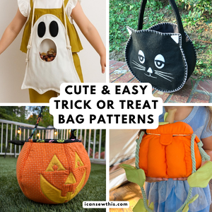 Cute and easy trick or treat bag patterns to sew - Best Halloween bag pattern roundup for homemade candy bags
