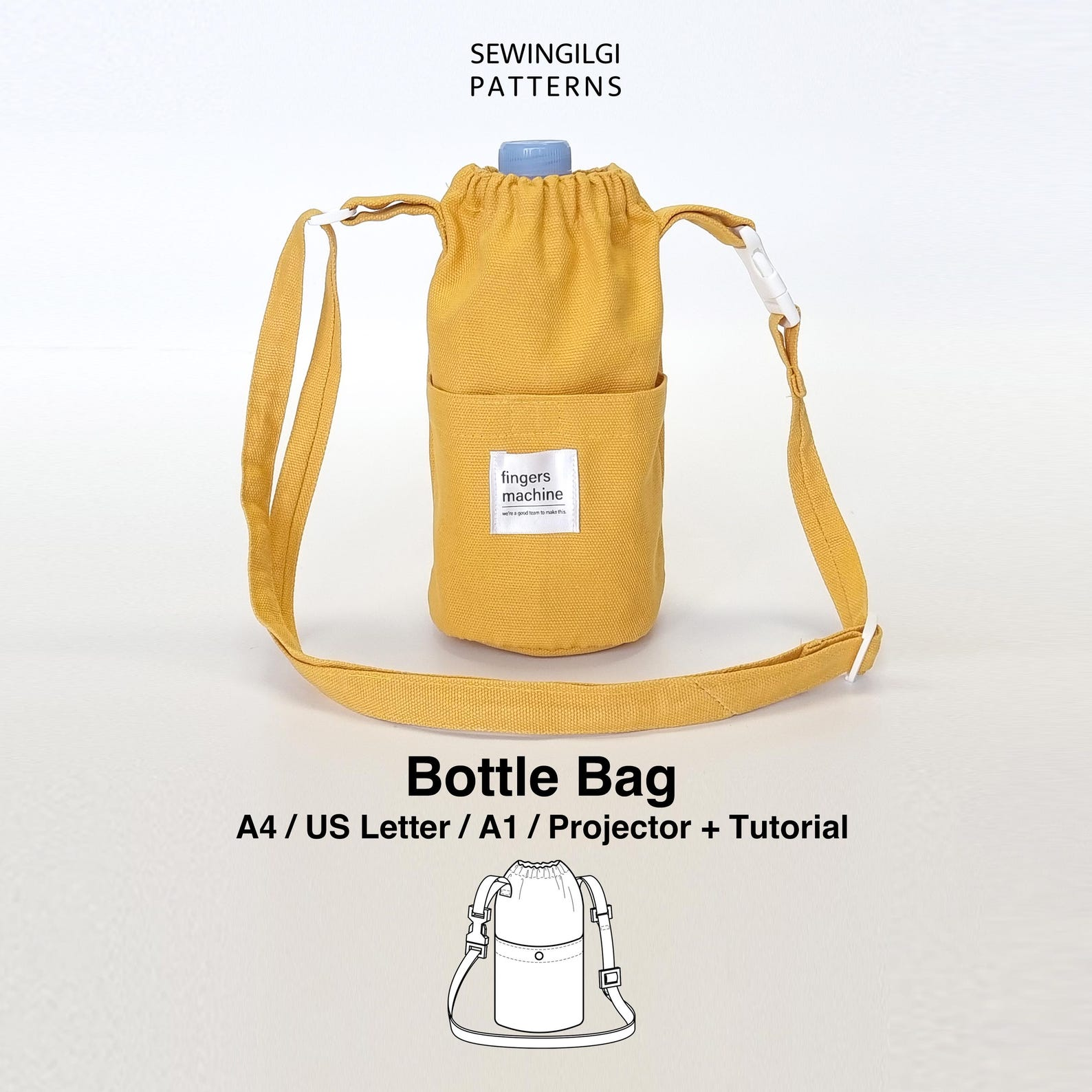 Band Water Bottle Bag Sewing Pattern - PDF and Video Tutorial