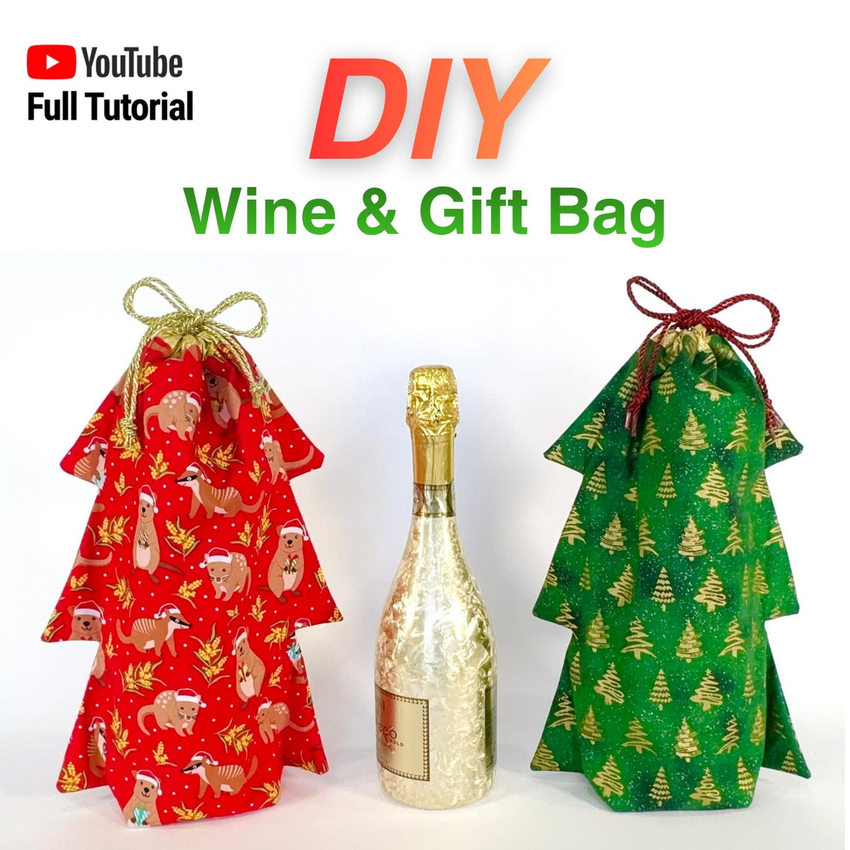 Christmas Tree Drawstring Wine Bag by NotchesSewingStudio